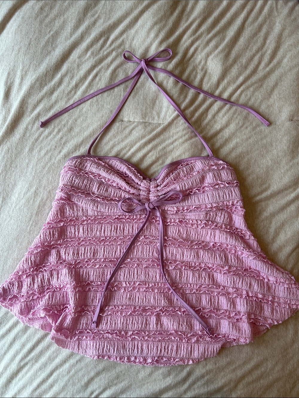 Pink Smocked Halter Cami with Tie Straps